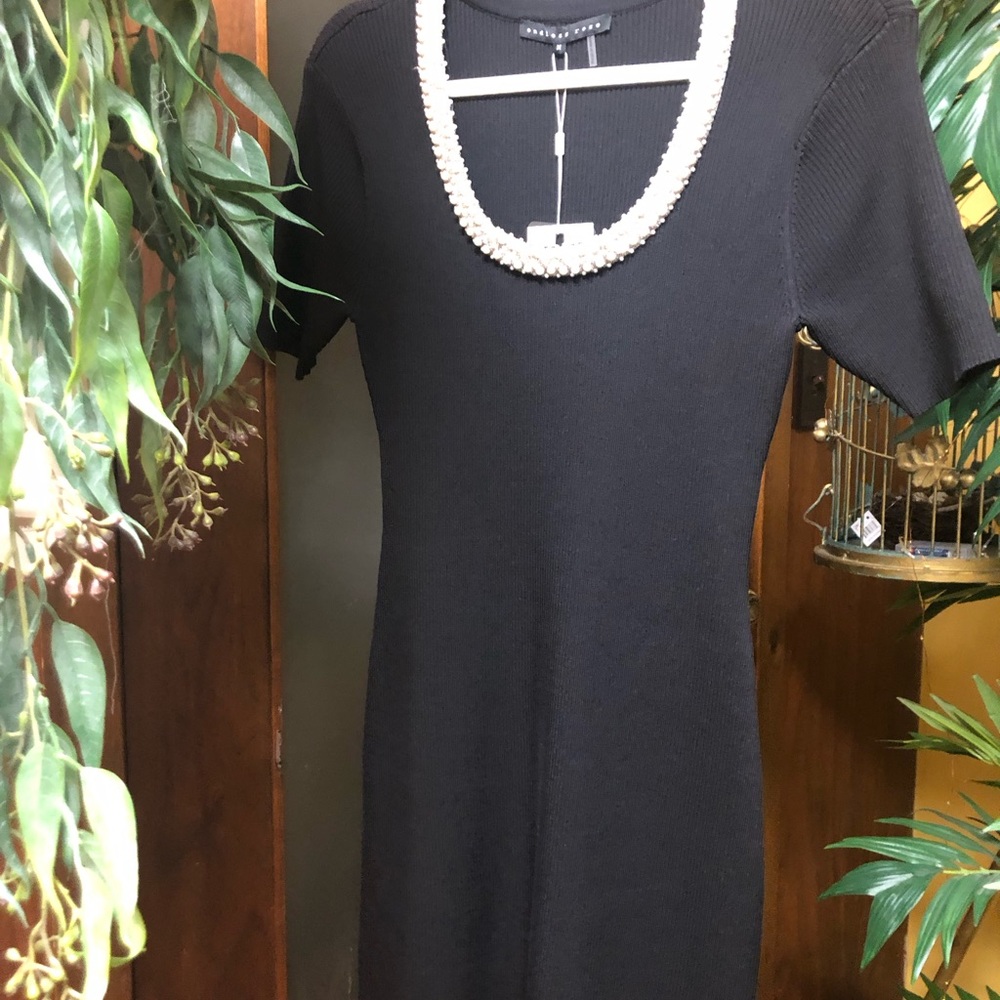 Endless Rose Black Mini Dress with Pearl Detail